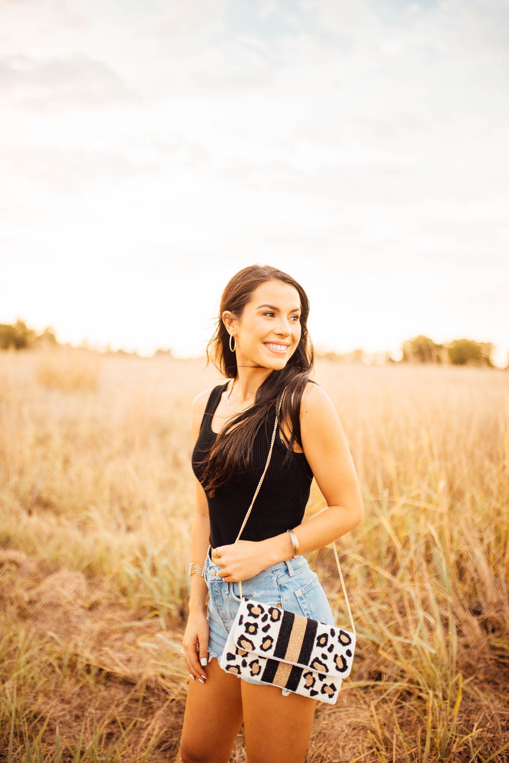 Black & Gold stripe with Animal Print Clutch