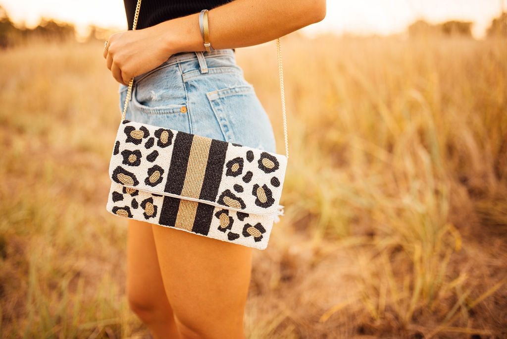 Black & Gold stripe with Animal Print Clutch